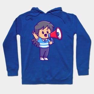 Cute Girl Talking With Megaphone Cartoon Hoodie